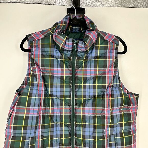 Lands End Girls Puffer Vest Down Filled Plaid Green Size L 14 - 16 Pockets - Picture 3 of 7